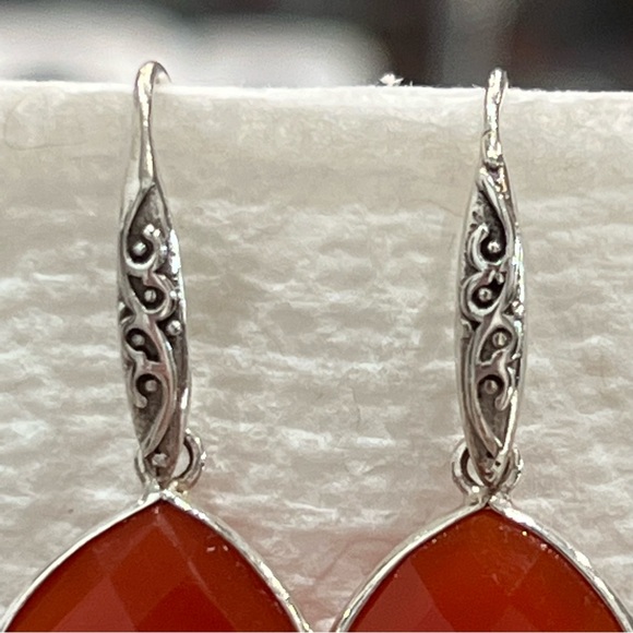Red Agate Sterling Silver Multifaceted Dangle Earring - Picture 3 of 8